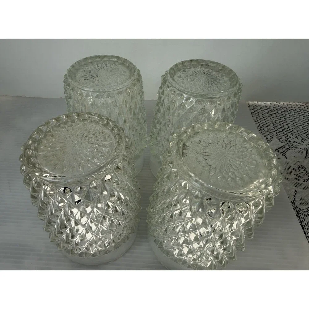 VTG Indiana Glass Diamond Point Clear Flat Tumblers 4 5/8” Set of 4 10 Oz Juice